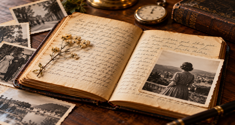 Open old handwritten diary revealing personal notes from a past life