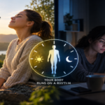 Person exposed to daylight in the morning and artificial light at night illustrating the effects of disrupted circadian rhythms