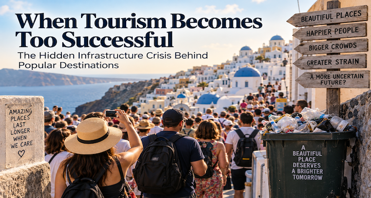 Crowded historic European tourism destination showing visitor congestion and the infrastructure pressure created by peak travel demand