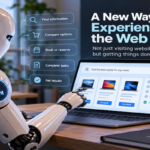 AI agent navigating multiple websites through a browser while a user delegates an online task