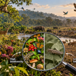 Wild animals in a diverse ecosystem illustrating why visible wildlife does not necessarily indicate healthy biodiversity