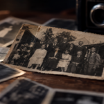An old black-and-white photograph showing a group of unidentified people standing together
