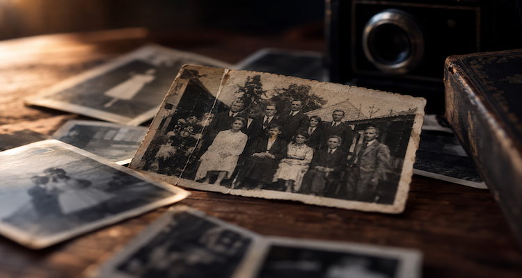An old black-and-white photograph showing a group of unidentified people standing together