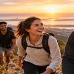 Friends participating together in a shared outdoor activity while building social connection