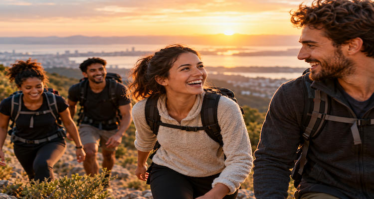 Friends participating together in a shared outdoor activity while building social connection