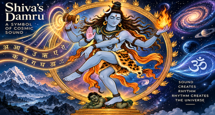 Shiva Nataraja holding a damru, symbolizing cosmic sound and creation within the Hindu tradition