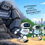Small AI models running across smartphones, laptops and cloud infrastructure alongside a large AI model