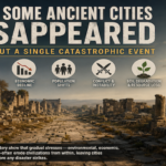 Archaeological ruins of ancient cities illustrating the gradual decline and abandonment of Angkor, Cahokia and other urban civilizations.