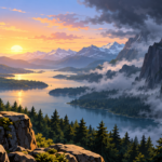 Mist-covered mountain landscape combining dramatic beauty, vastness and an unsettling sense of isolation