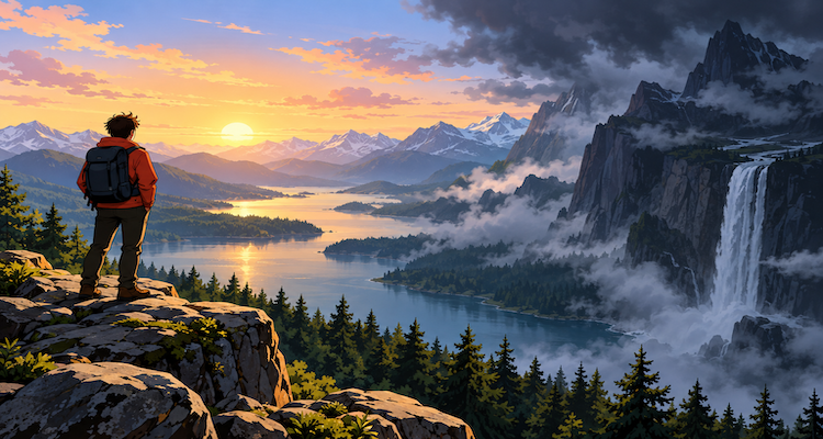 Mist-covered mountain landscape combining dramatic beauty, vastness and an unsettling sense of isolation