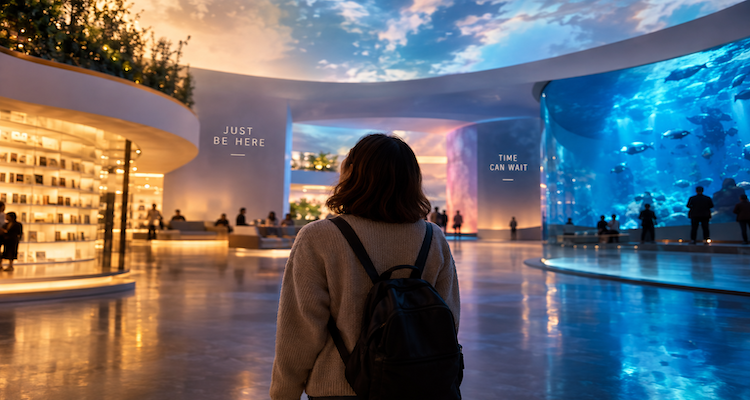 Interior of a windowless casino-like environment illustrating how artificial light, sound and limited time cues affect time perception