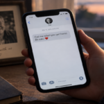 A smartphone displaying an old message from a deceased loved one, symbolizing digital memory and continuing bonds after loss.