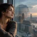 A person looking at their reflection in a window, symbolising identity and authenticity.