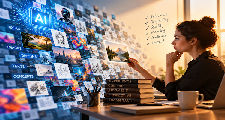 Why AI could make human taste more valuable — human judgment selecting meaningful ideas from AI-generated content.