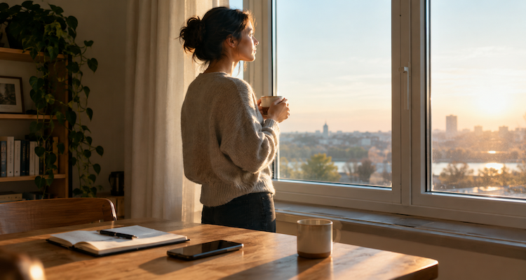 A person reflecting beside a sunlit window, representing how everyday decisions quietly shape their future.