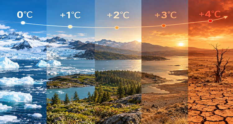 Earth viewed from space illustrating climate warming, melting ice, changing ecosystems and rising environmental risks